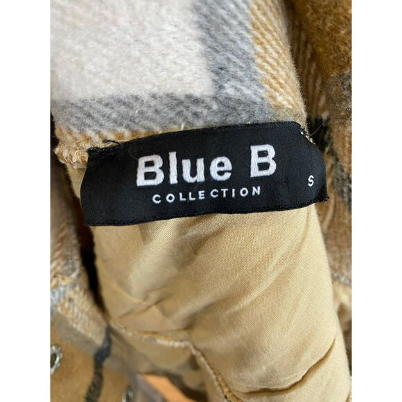 Blue B Plaid Oversized Shirt Jacket Womens S Beige & White Polyester/Cotton Blen - Picture 4 of 8